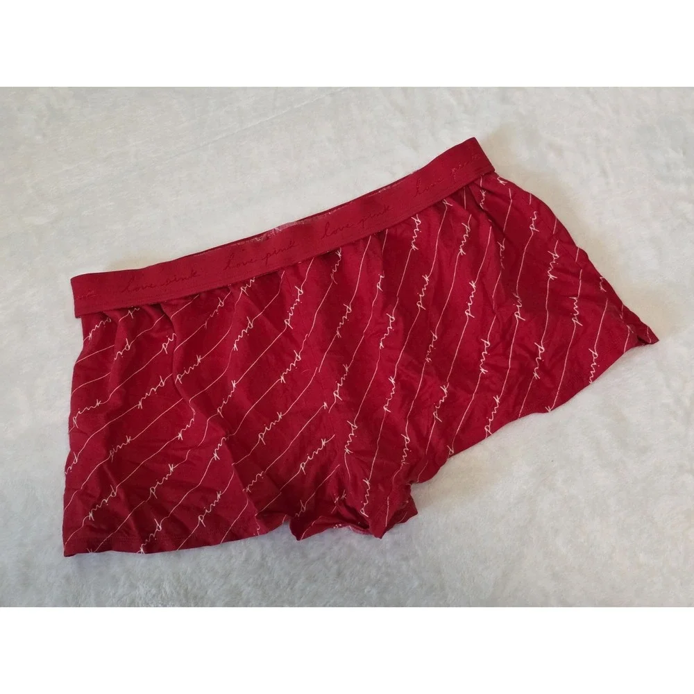 Victoria's Secret PINK Womens Large Red White Flannel Boxy Mini Pajama Shorts